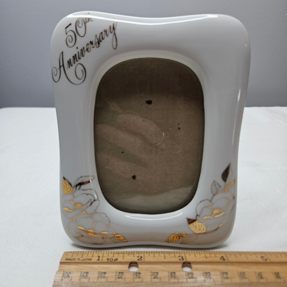 Arnart 50th Anniversary Fine China Picture Frame White Gold Floral Japan Vintage